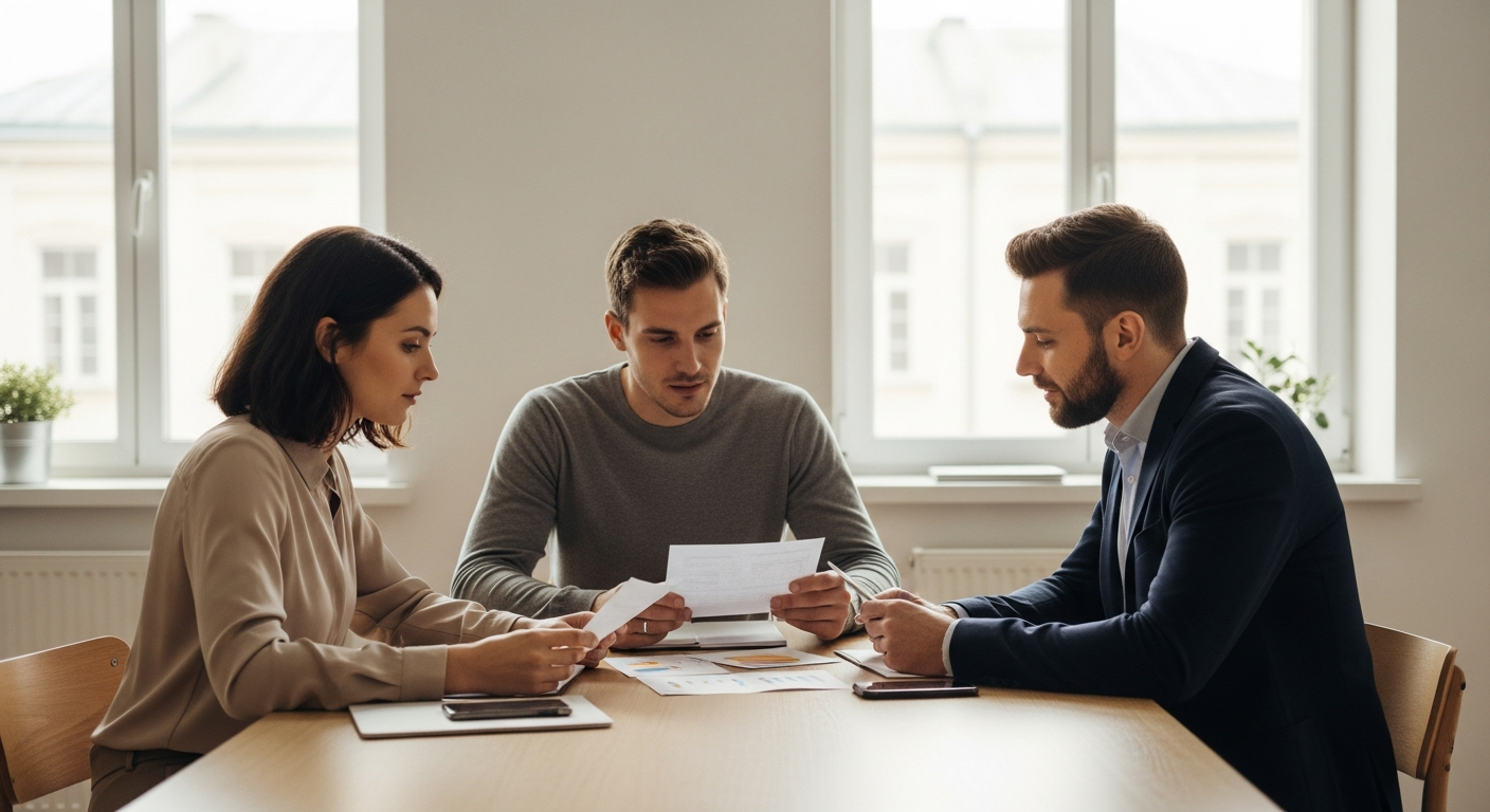 Small team collaborating in a calm open office