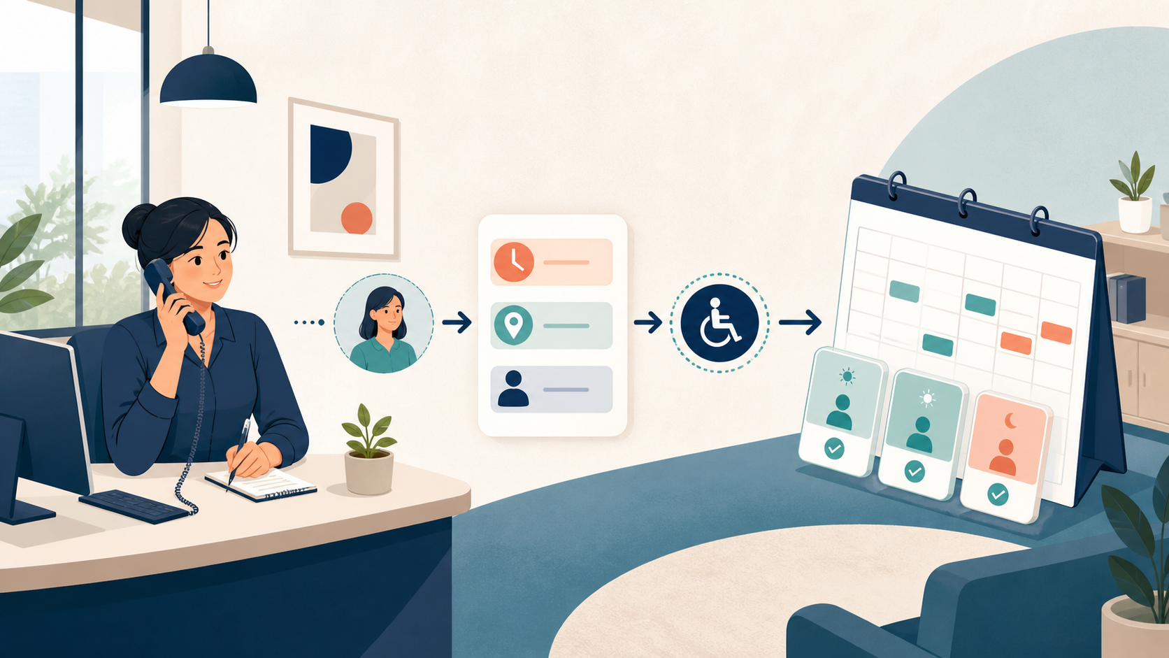 Making Phone Intake More Accessible Before Scheduling editorial illustration