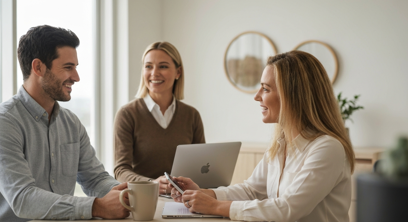 Appointment scheduling for Real estate teams with referral follow-up editorial illustration