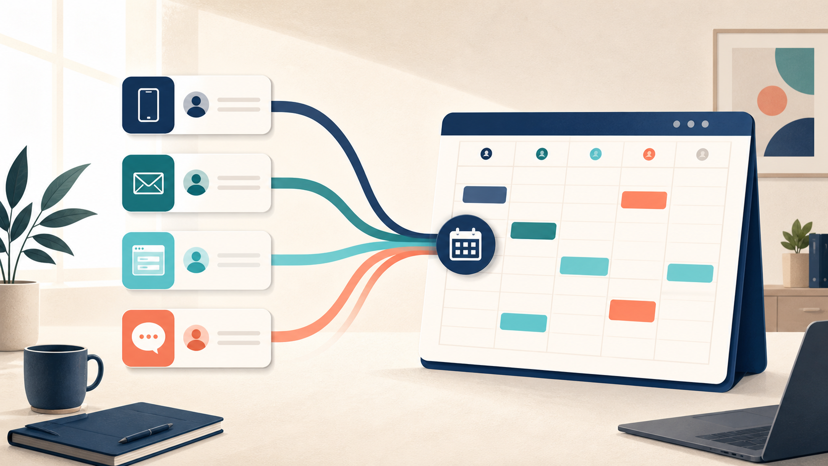 Reconciling Phone, Email, Web, and Chat Appointment Requests editorial illustration