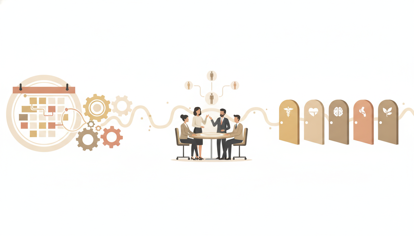 Appointment Scheduling for Multi-Provider Intake Routing, editorial illustration