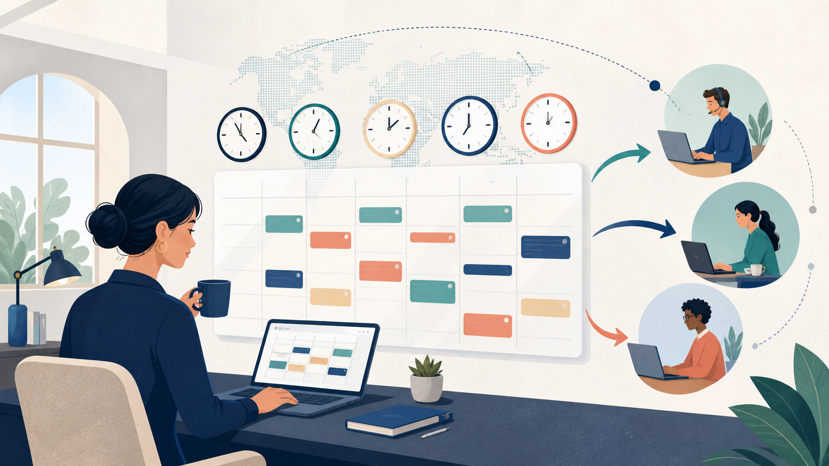 Time-Zone Coverage for Remote Appointment Teams editorial illustration
