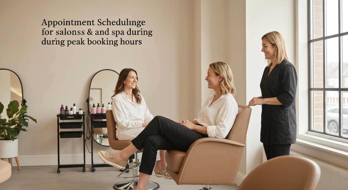 Appointment Scheduling for salons and spas during peak booking hours - editorial illustration