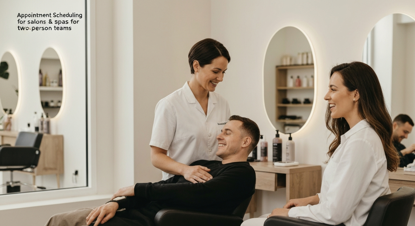 Appointment Scheduling for salons and spas for two-person teams - editorial illustration