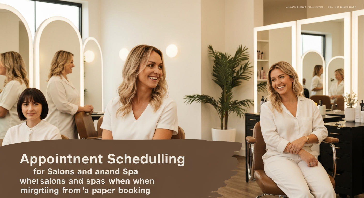 Appointment Scheduling for salons and spas when migrating from paper booking - editorial illustration