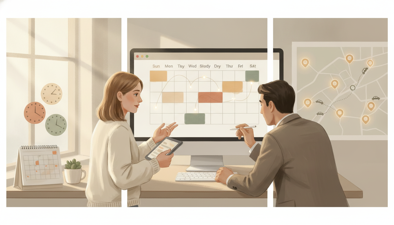Appointment Scheduling for Showing Cluster Planning, editorial illustration