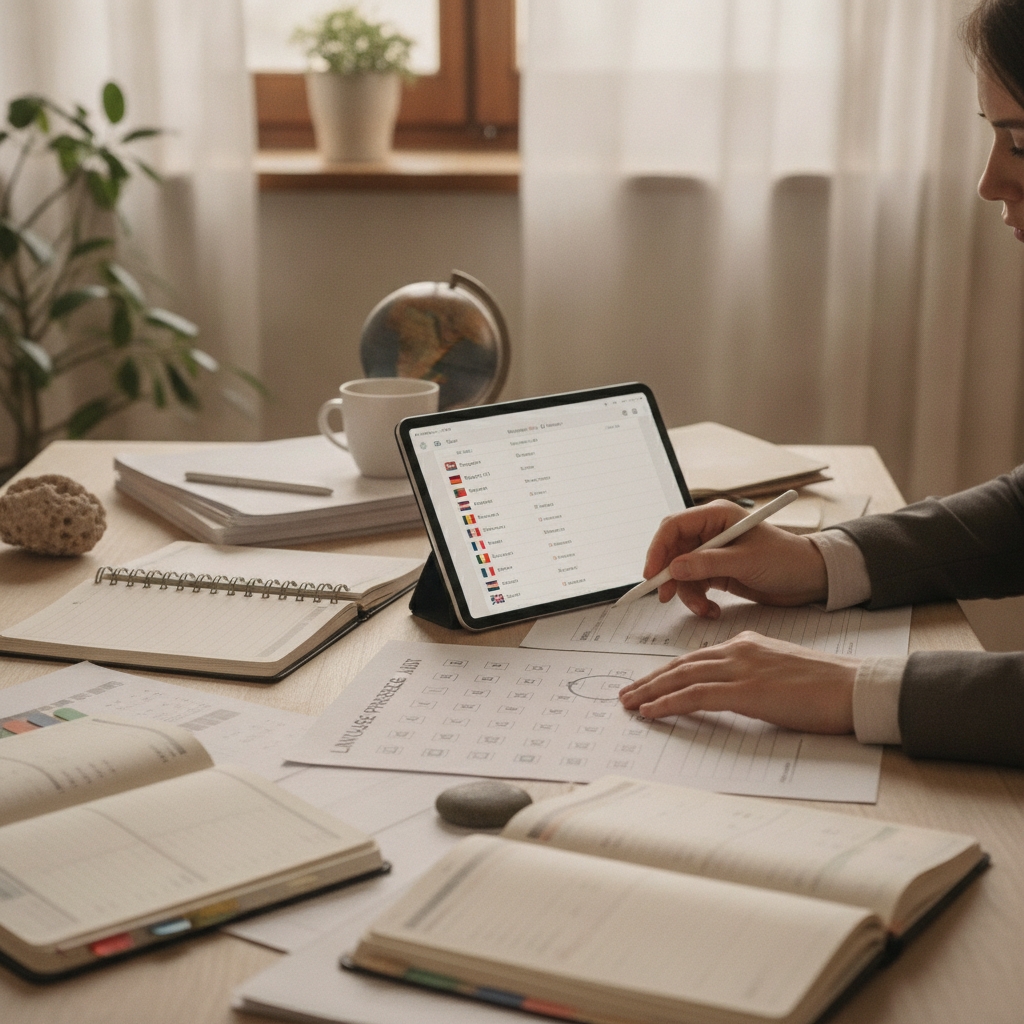 Multilingual appointment scheduling notes beside a calendar